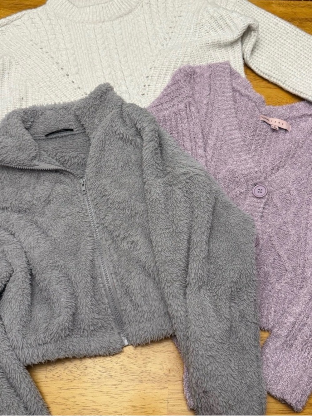 Lot of 3 sweaters- Cream, gray, and lavender